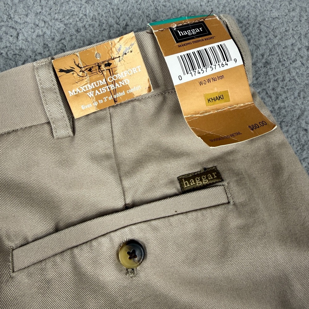 Haggar Work to Weekend Pants Mens 42x29 Khaki Pleated No Iron Comfort Waist NWT